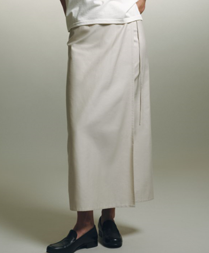 Beige Cotton Midi Skirt