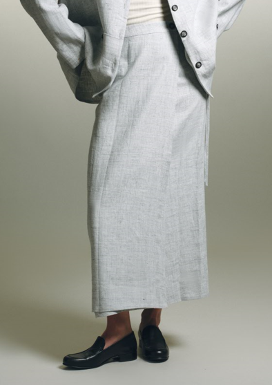 Gray Linen Midi Skirt