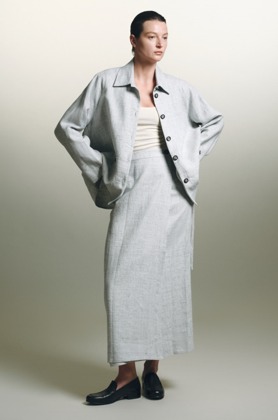 Gray Linen Midi Skirt