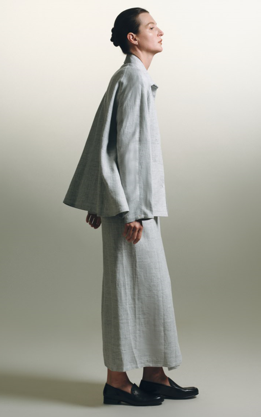 Gray Linen Midi Skirt