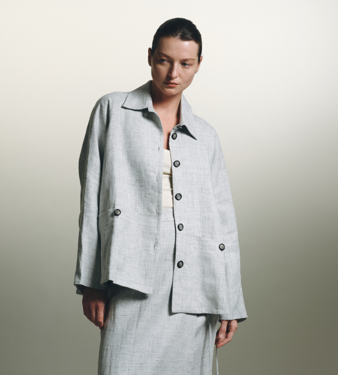 Gray Linen Shirt Jacket