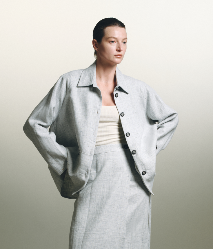 Gray Linen Shirt Jacket
