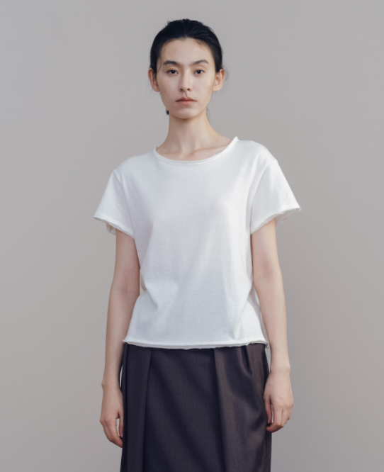 White Raw-Edge Tee
