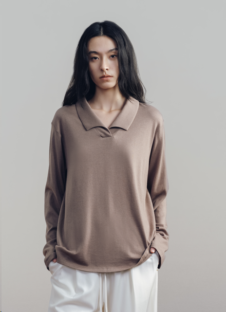 Brown OS Long Sleeve Polo