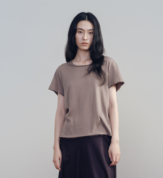 Brown Raw-Edge Tee