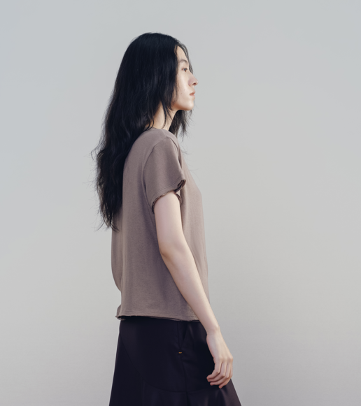 Brown Raw-Edge Tee