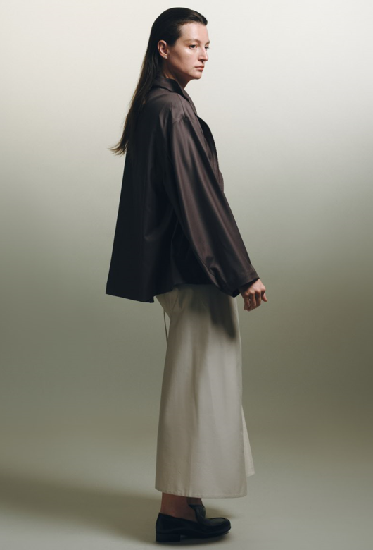 Beige Cotton Midi Skirt