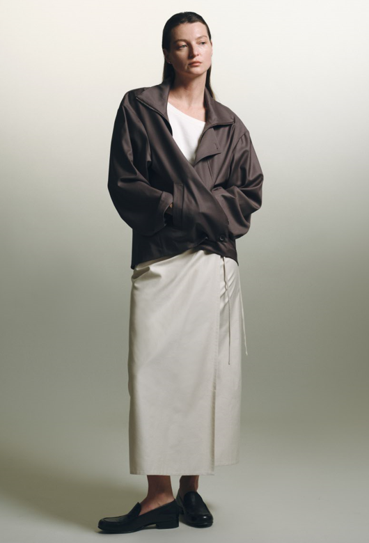 Beige Cotton Midi Skirt