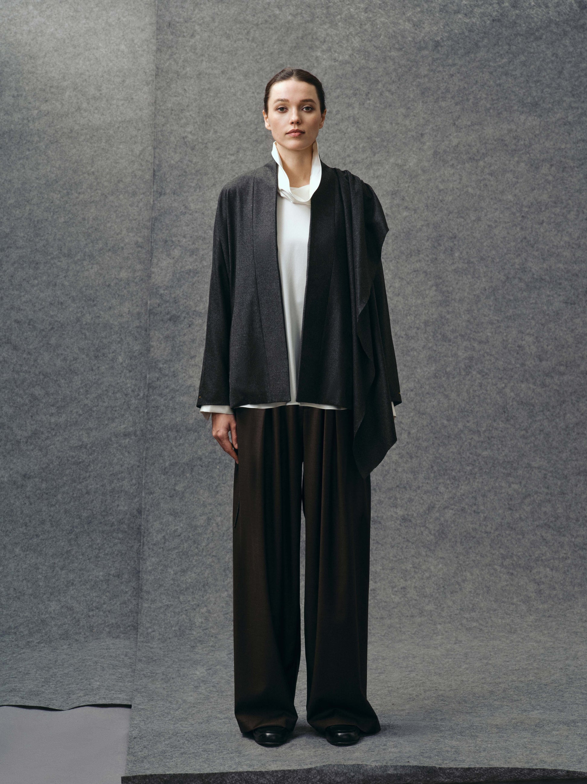 Charcoal Wool-blend Scarf Jacket