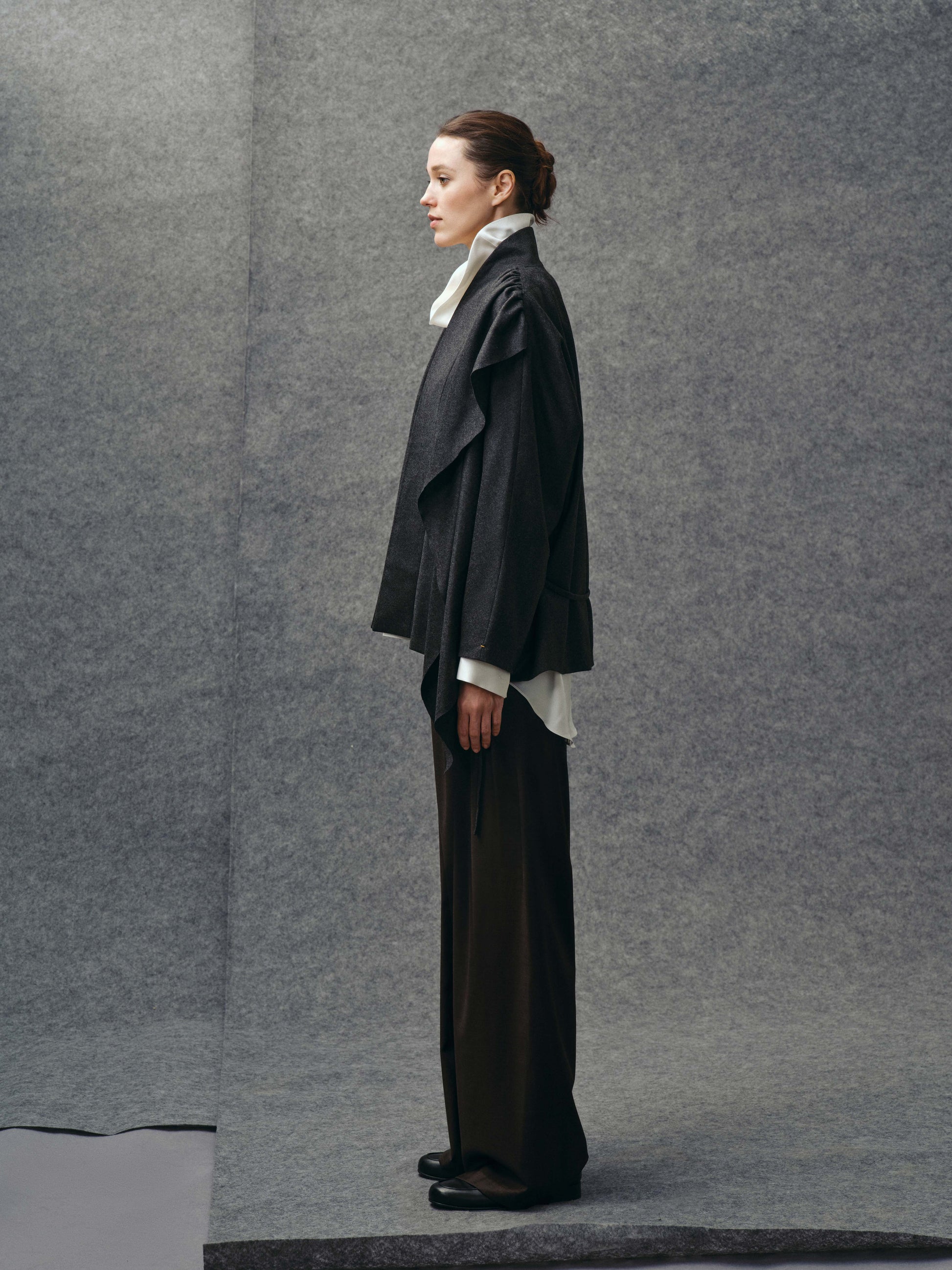 Charcoal Wool-blend Scarf Jacket