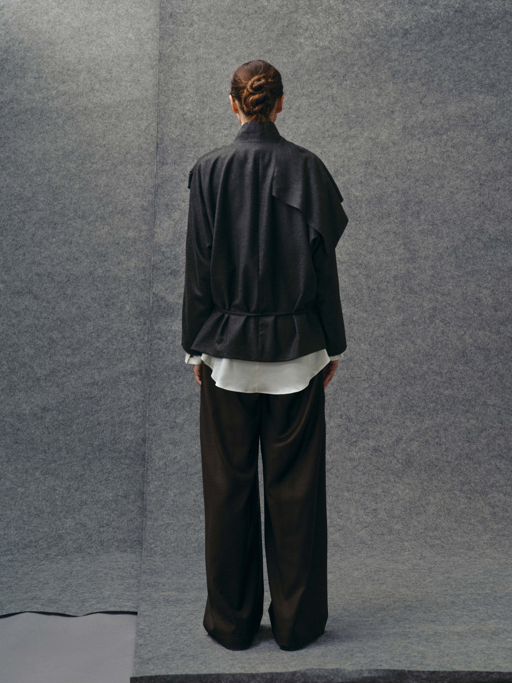Charcoal Wool-blend Scarf Jacket