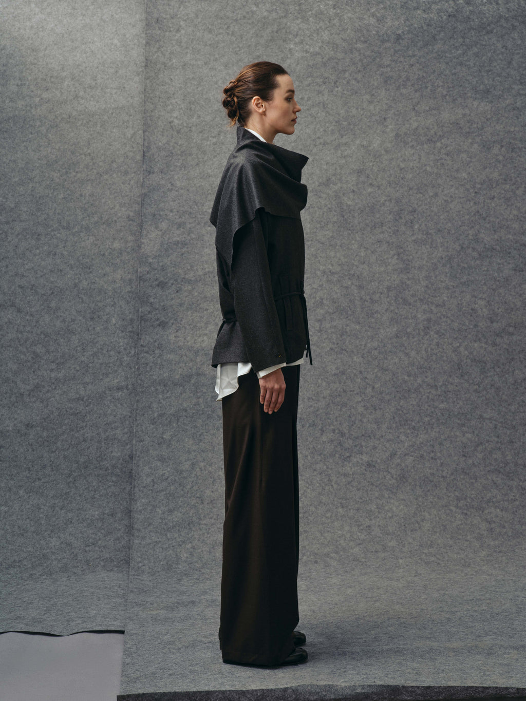 Charcoal Wool-blend Scarf Jacket