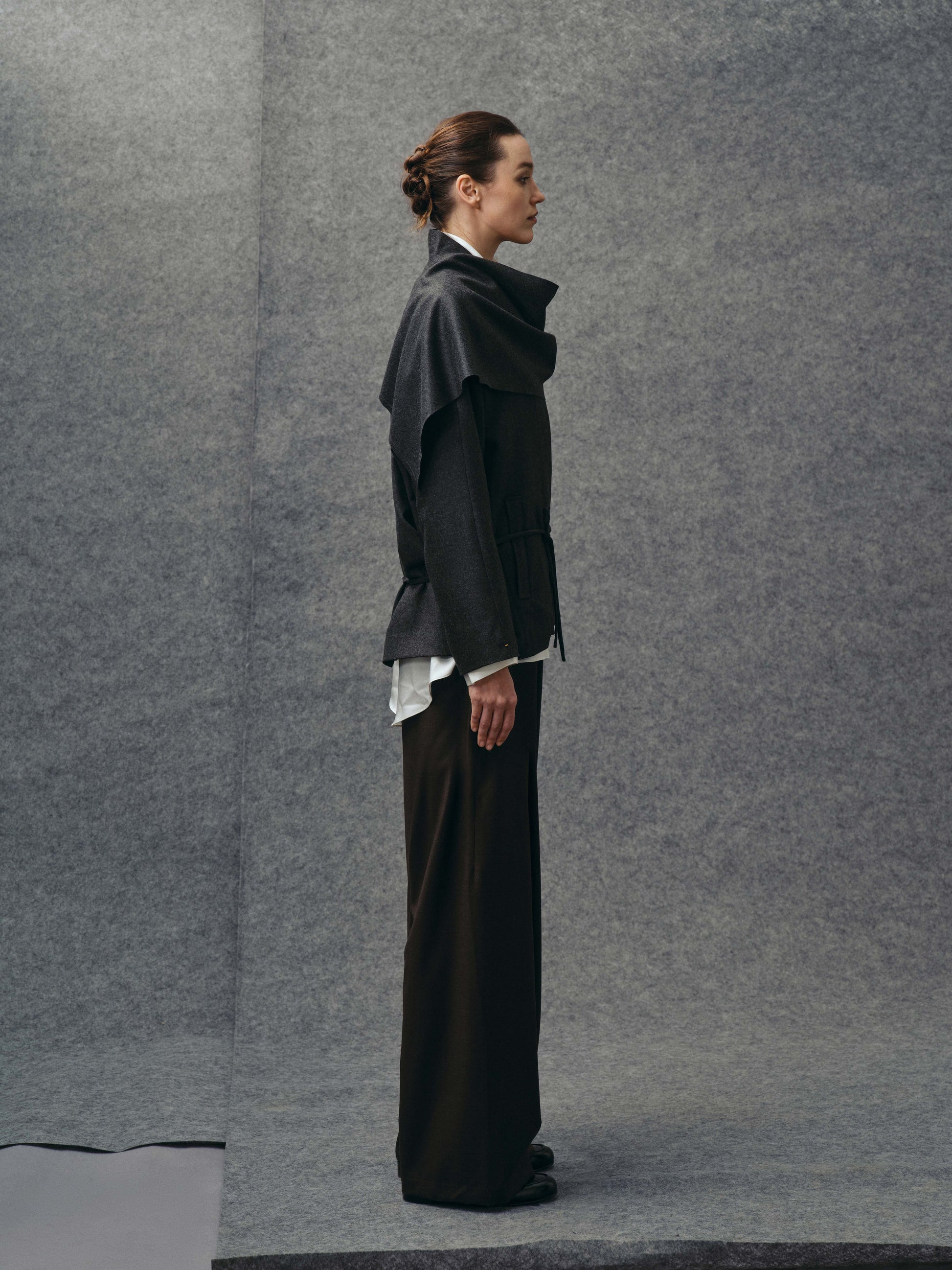 Charcoal Wool-blend Scarf Jacket