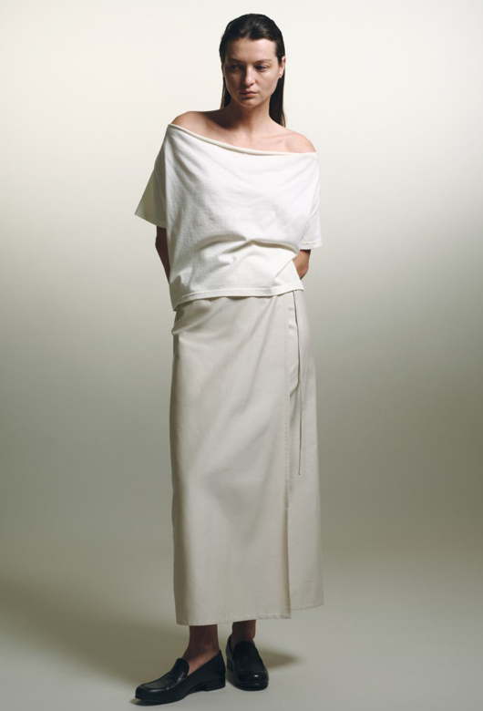 Beige Cotton Midi Skirt