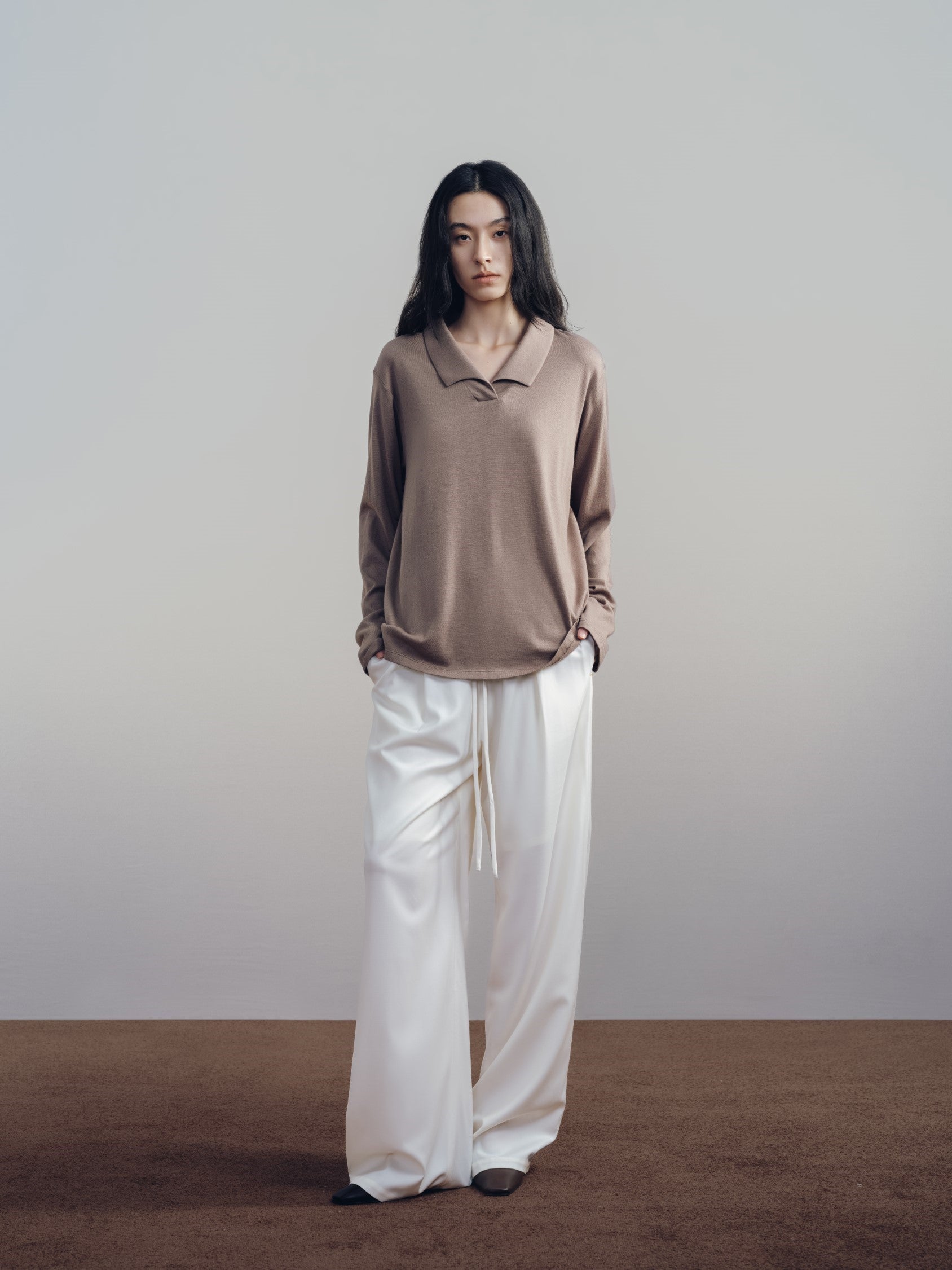 Brown OS Long Sleeve Polo