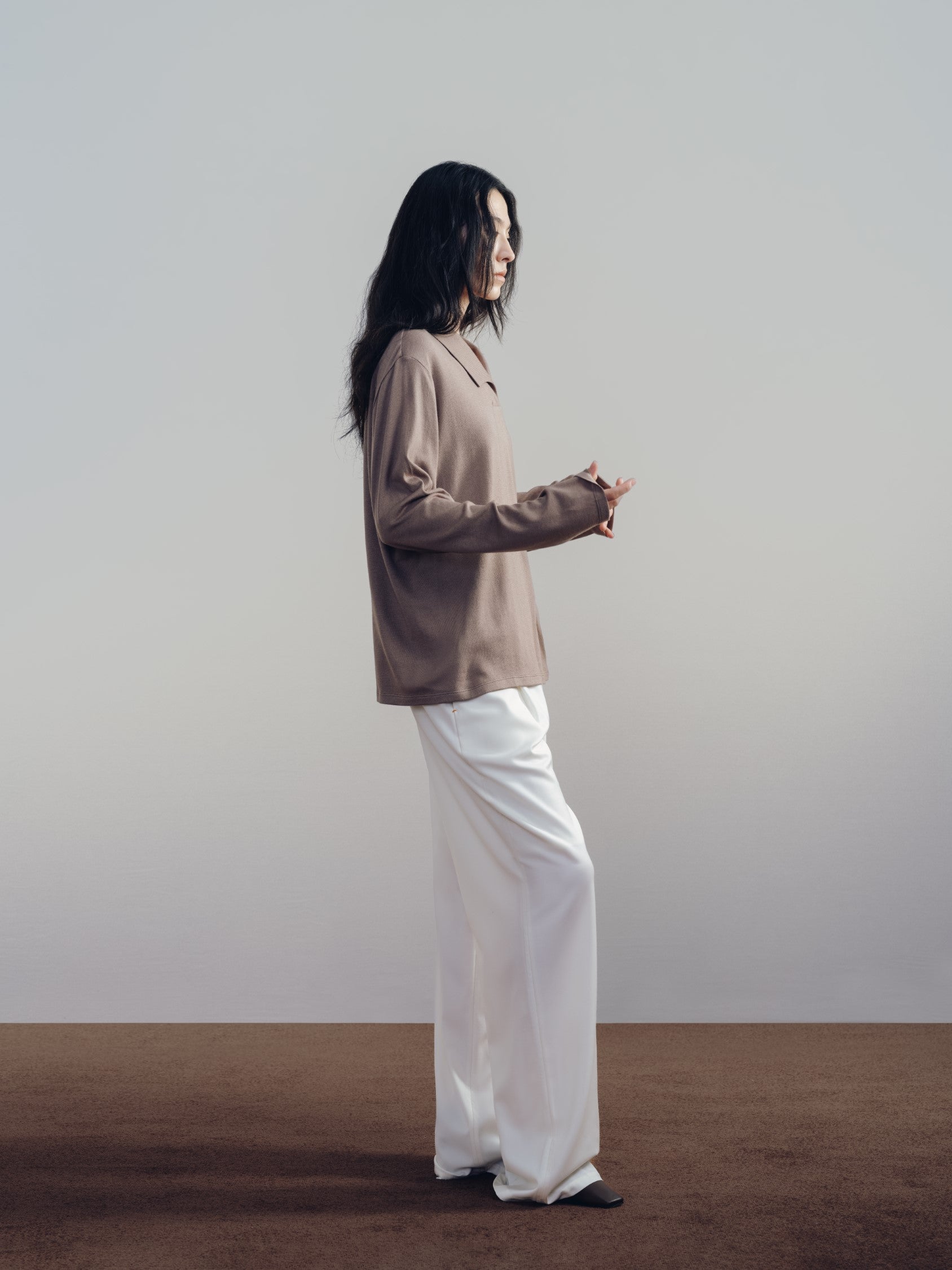 Brown OS Long Sleeve Polo